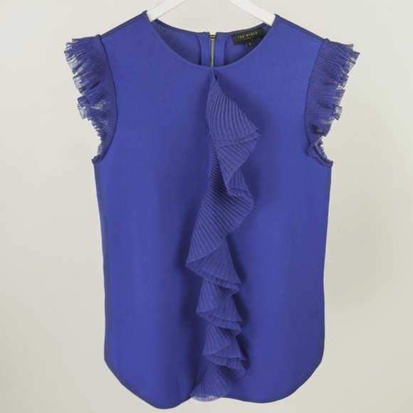 Ted Baker Royal Blue Frill Ponte-Knit Top - Picture 2 of 9